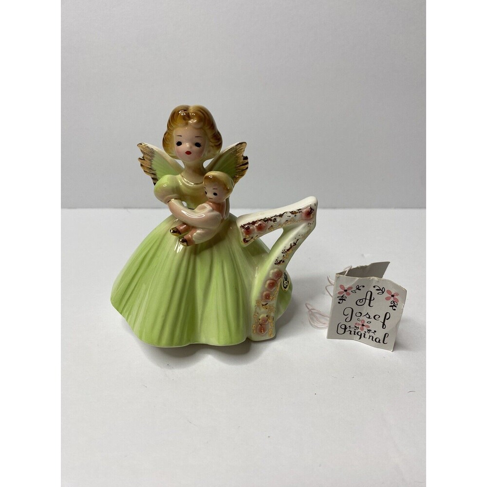 Vtg Josef Originals 7th Birthday Girl Angel Figurine Holding A Baby/Doll